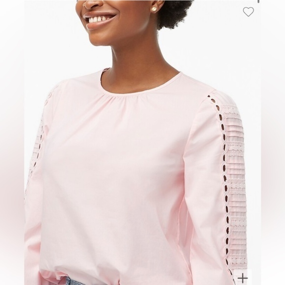 J. Crew factory Cotton poplin puff-sleeve top with eyelet | pink blossom | small